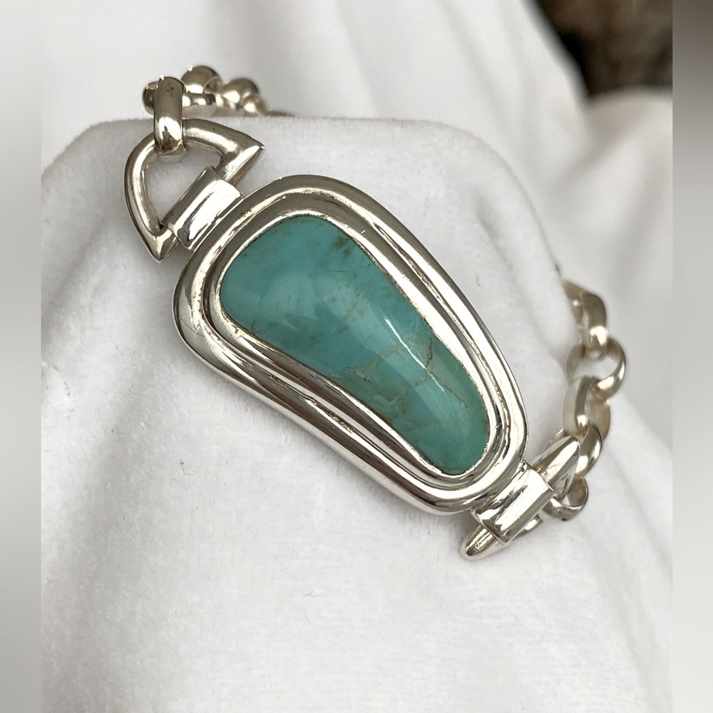 Vintage Sterling Silver Turquoise Rolo Bracelet
